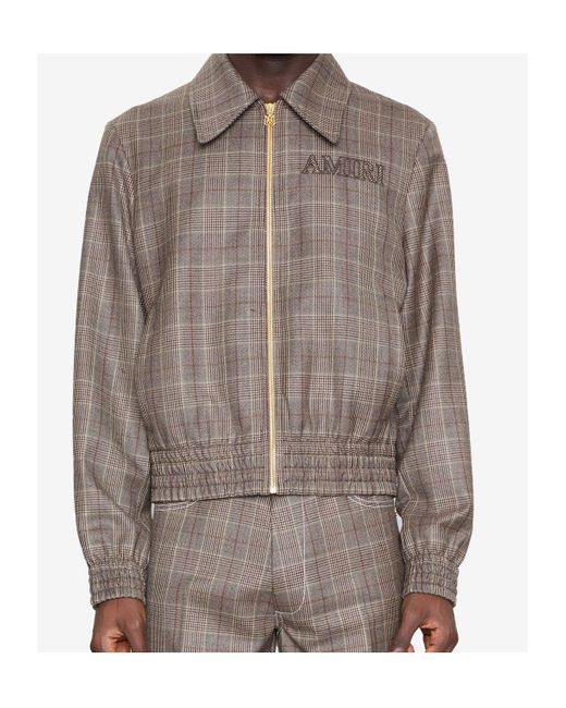 Amiri Brown Zip-Up Checked Jacket for men