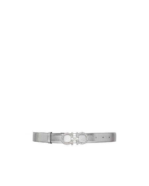 Ferragamo White Leather Logo-Lettering Belt