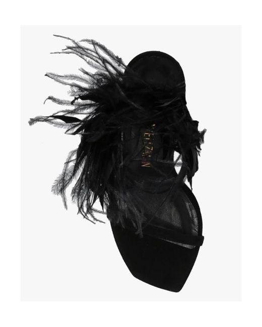 Stuart Weitzman Black Feather High-Heeled Sandals
