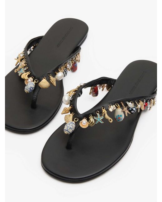 Christopher Esber Black Memento Charm-Embellished Leather Flip-Flops
