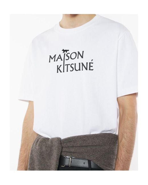 Maison Kitsuné White Maison Kitsuné Logo Printed Crewneck T-Shirt for men