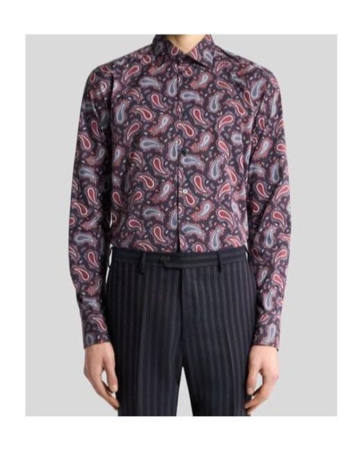 Etro Purple Cotton Shirt With Paisley Print for men