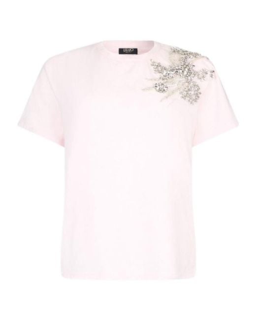 Liu Jo Pink Embellished Crewnewck T-Shirt