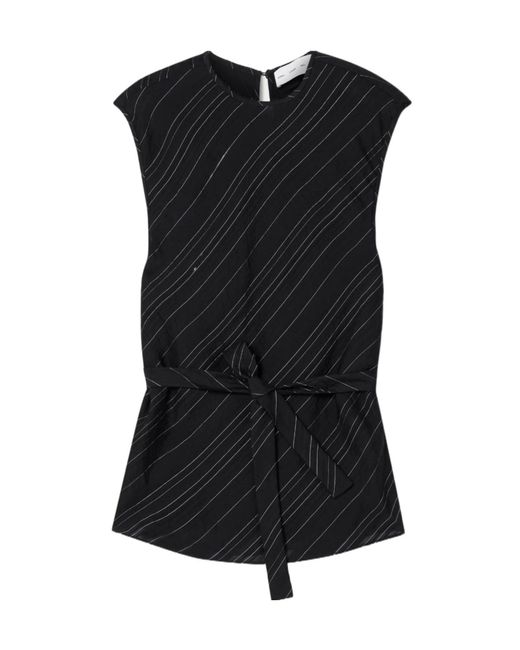 Proenza Schouler Black Trina Striped Belted Top
