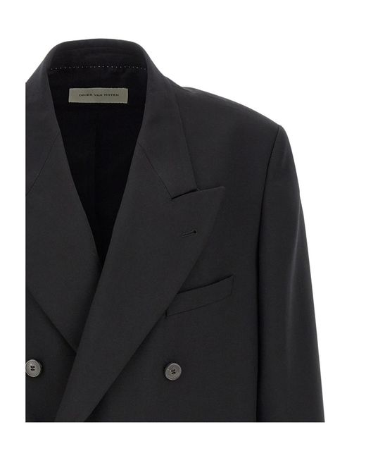 Dries Van Noten Black Oversized Double-Breasted Boiser Blazer for men