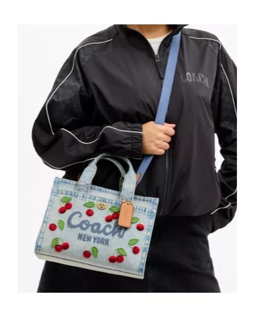 COACH Blue Cargo Tote Bag 26 With Cherry Embroidery