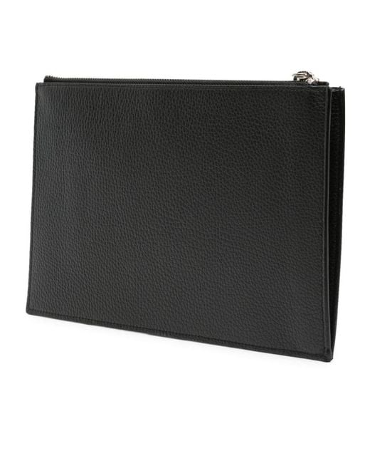 Orciani Black Logo-Lettering Leather Clutch for men