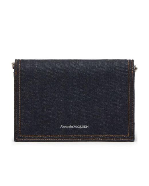 Alexander McQueen Black Small Logo Printed Denim Satchel Bag