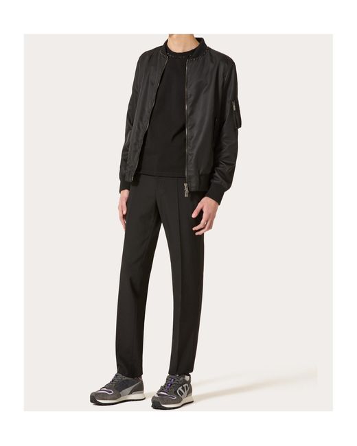 Valentino Black Stud Detailed Zip-Up Bomber Jacket for men