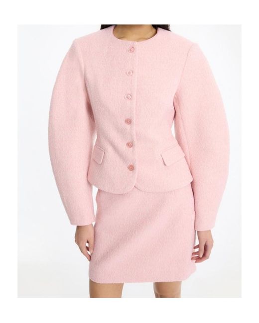 ROTATE BIRGER CHRISTENSEN Pink Textured Bouclé Cocoon Sleeve Jacket