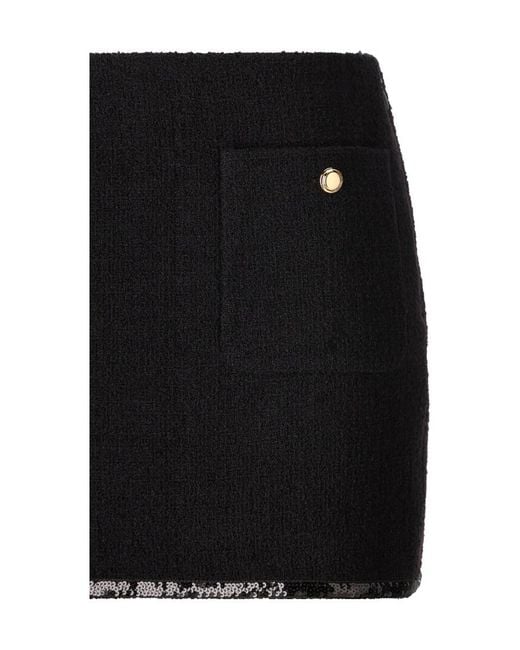 Miu Miu Black Logo-Patch Sequin-Trim Mini Skirt