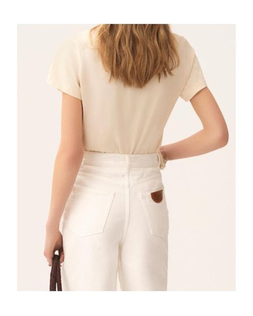 Chloé Natural Chloé Logo Printed Crewneck T-Shirt