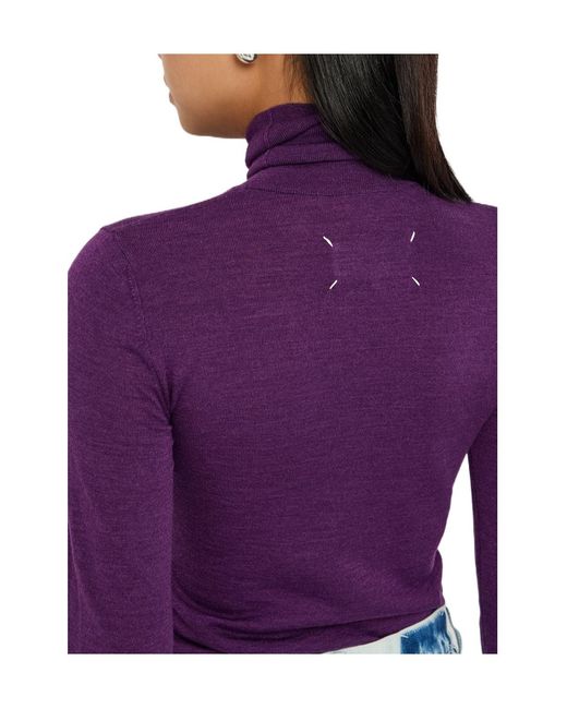 Maison Margiela Purple Roll-Neck Wool And Silk-Blend Top