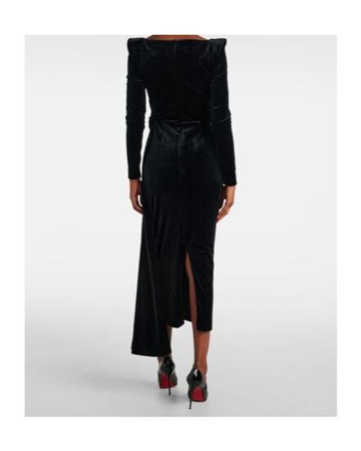 Alex Perry Black Draped Velvet Midi Dress