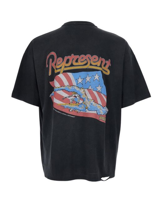 Represent Black Beach Boys Printed T-Shirt for men