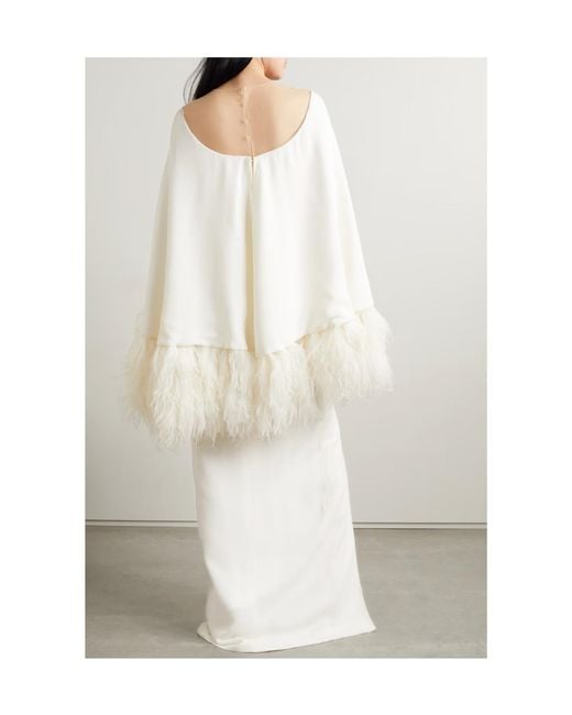Monique Lhuillier White Feather And Tulle-Trimmed Silk-Crepe Gown