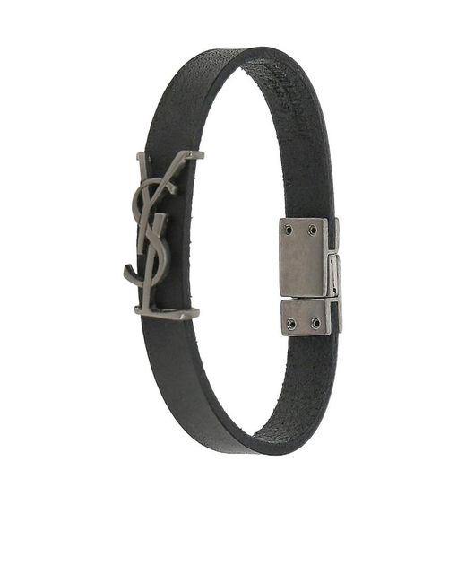 Saint Laurent White Logo Plaque Bracelet