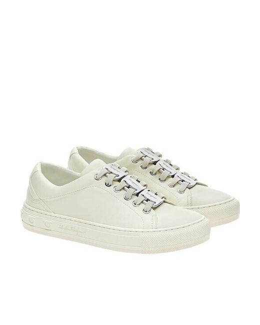 Ferragamo White Nadine Lace-Up Leather Trainers