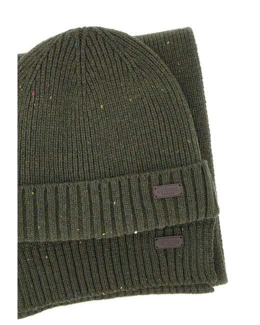 Barbour Green Carlton Beanie And Scarf Set for men