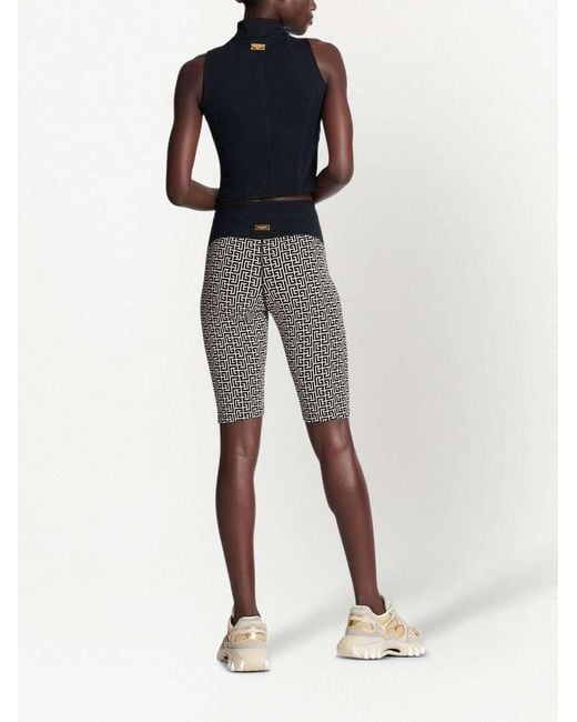Balmain Black Monogram Printed Cut-Out Sports Tank Top