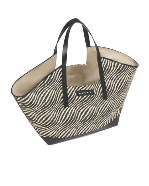 Marni Gray Logo Patch Waves Tote Bag