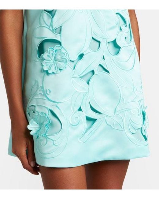 Leo Blue Harper Bow-Detail Embroidered Minidress