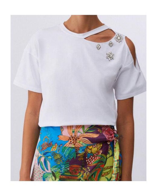 Liu Jo White Cut-Out Embellished T-Shirt