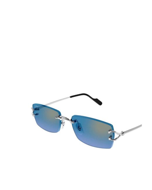 Cartier Blue Rimless Rectangular Sunglasses for men