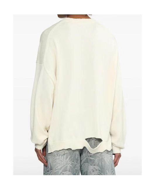 Helmut Lang White Distressed-Effect Ribbed Jumper for men