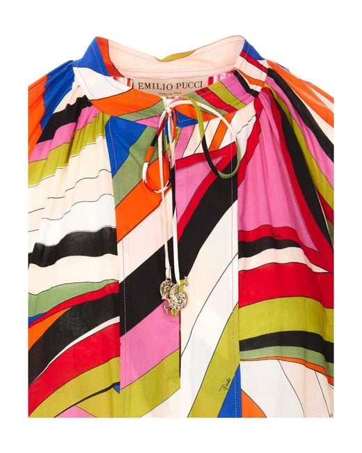 Emilio Pucci Red Pucci Iride-Printed Ruffled Trim Mini Dress