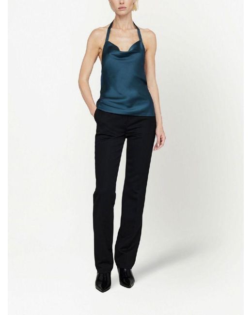 Anine Bing Blue Kia Silk Cowl-Neck Top