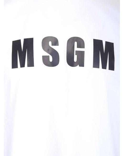 MSGM White Logo Printed Crewneck T-Shirt for men