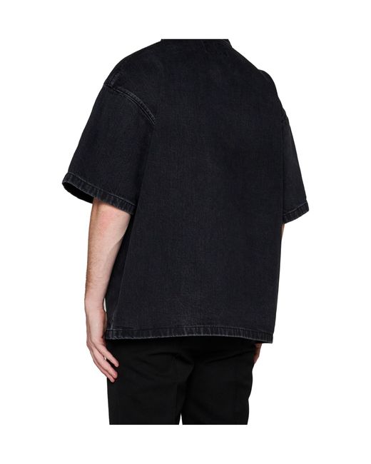 Prada Black Logo Plaque Short Sleeved Denim Shirt for men
