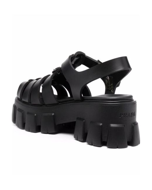 Prada Black Strapped Platform Sandals