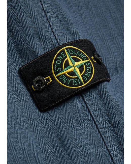 Stone Island Blue Herringbone Cotton Trousers for men