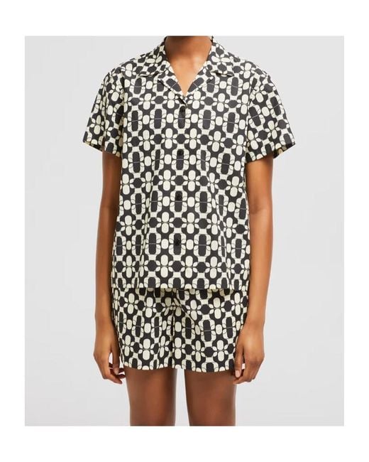 Moncler Black Geometric Print Cotton Short Sleeve Shirt