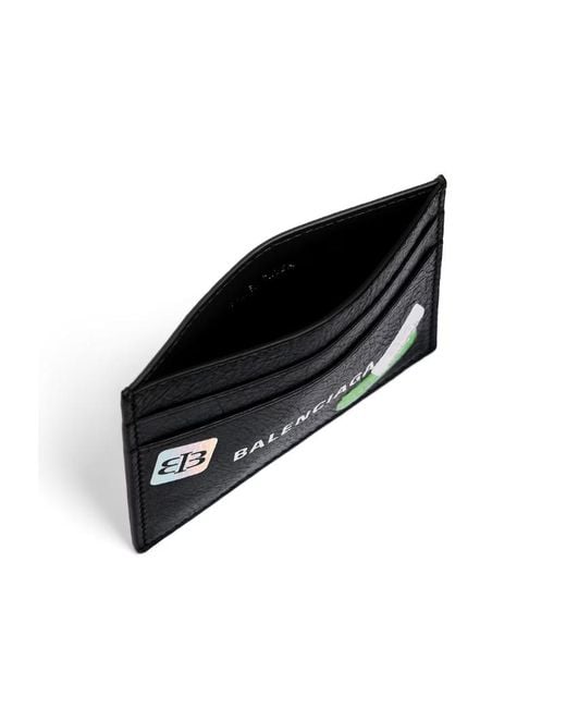 Balenciaga Black Sticker Printed Cash Card Holder for men