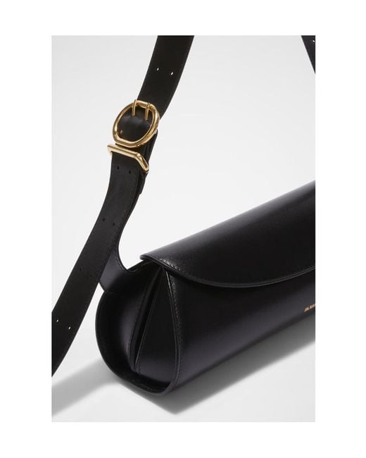 Jil Sander Black Cannolo Logo Embossed Small Shoulder Bag