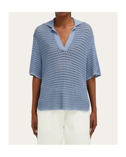 Ferragamo Blue Knit Polo Shirt