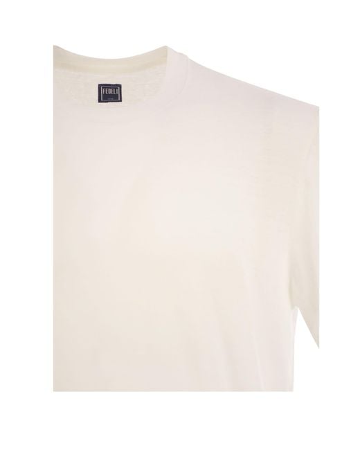 Fedeli White Stretch Linen T-Shirt for men