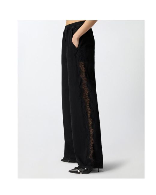 Pinko Black Lace-Detail Wide Leg Trousers