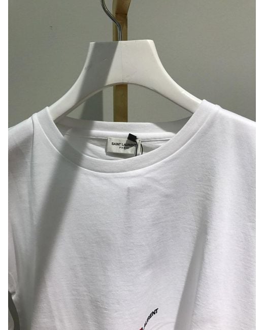 Saint Laurent White Logo-Print Crew-Neck T-Shirt