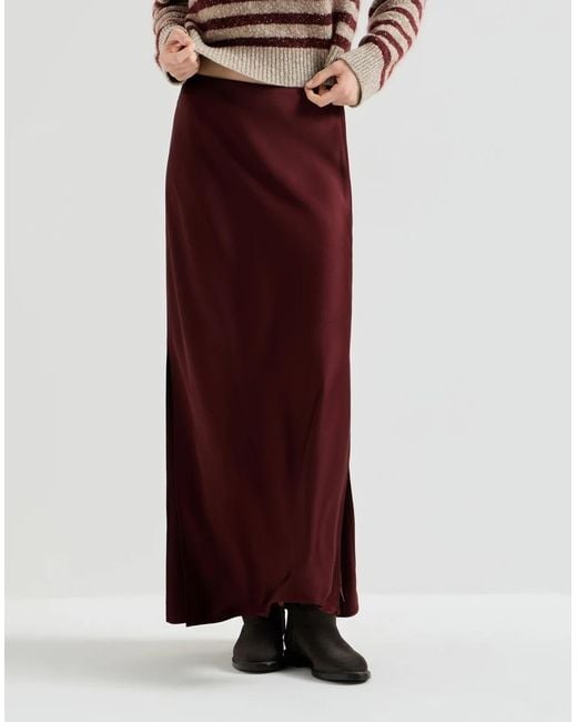Brunello Cucinelli Purple Satin Cady Fluid Bias-Cut Skirt
