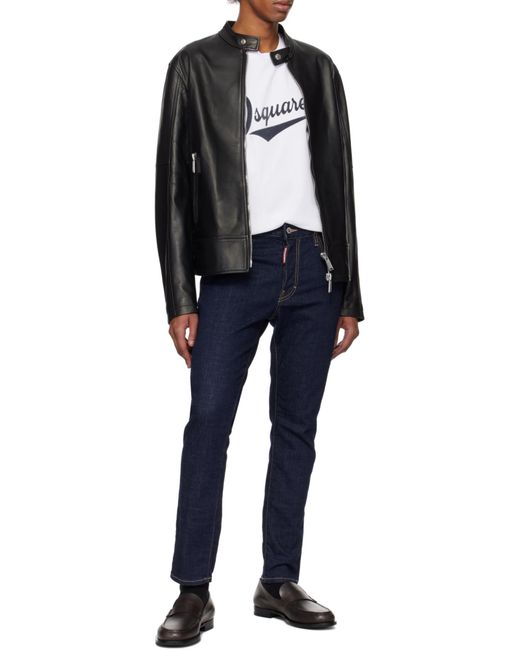 DSquared² Black Two-Way Zip Fastened Biker Jacket for men