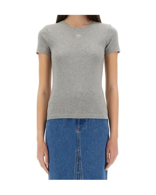 MARINE SERRE Gray Crescent Moon Embroidered Crewneck T-Shirt