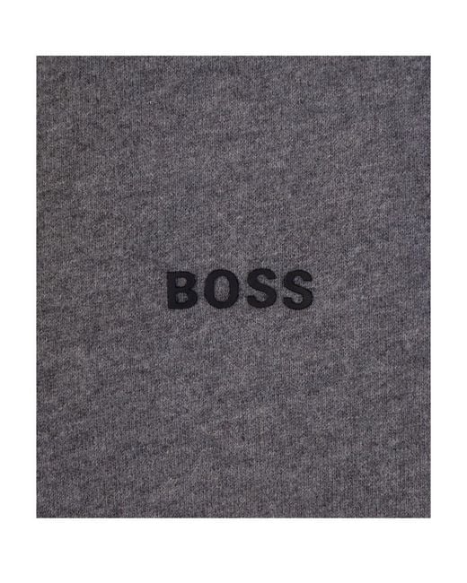 Boss Gray Logo-Print Cotton Hoodie for men