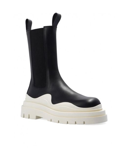 Bottega Veneta Black Ridged-Sole Round-Toe Boots