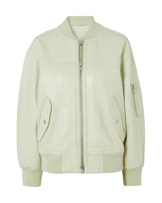 Stand Studio Green Leather Bomber Jacket