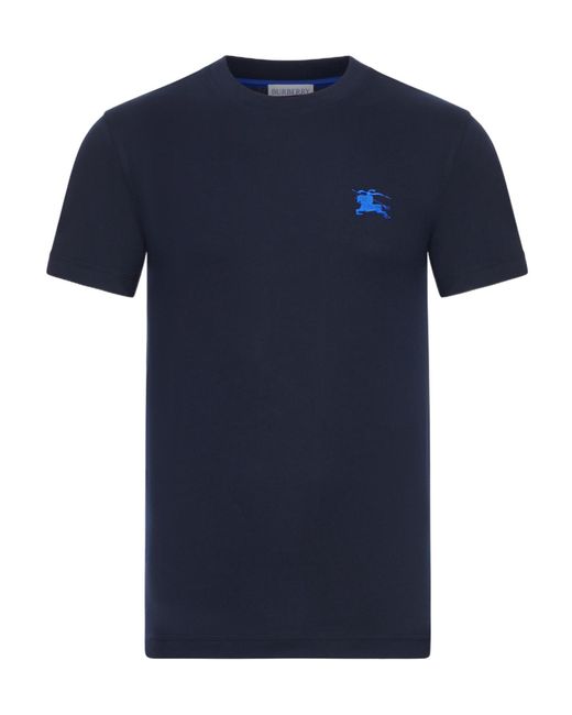 Burberry Blue Logo Embroidered Crewneck T-Shirt for men