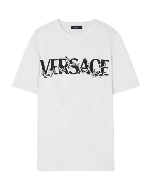 Versace White Logo Printed Crewneck T-Shirt for men